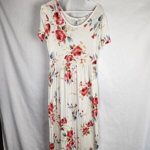 VIISHOW Womens White Floral Maxi Dress Long Floor Length Size Large Soft Flowy‎